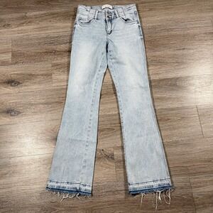 Flying Monkey Women's Jeans High Rise Boot Cut Denim Distressed Hem 28 Blue